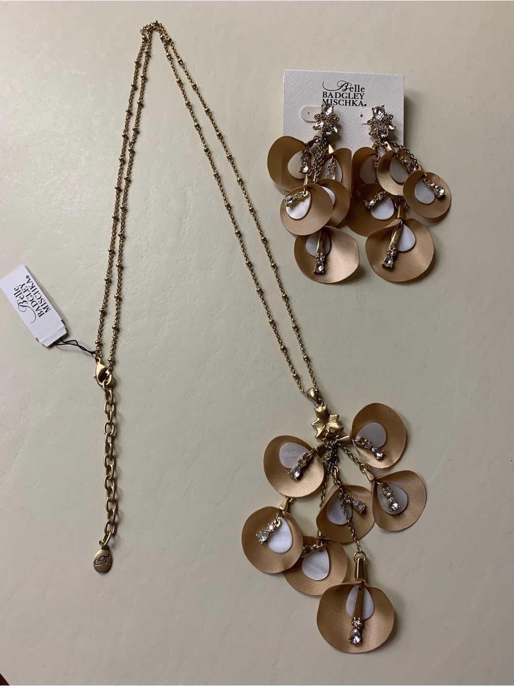 Badgley Mischka Gold Floral Drop Necklace and Earrings Set